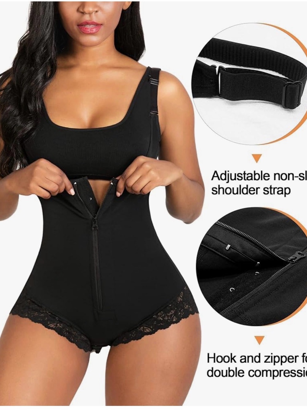 Sculpting High-Waist Beige Bodysuit Shapewear with Front Zip - Picture 4 of 5